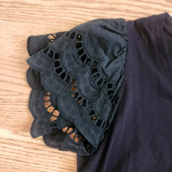 EUC Sandro Ferrone Black Lace Sleeve Women's Top, Size M - Picture 3 of 4